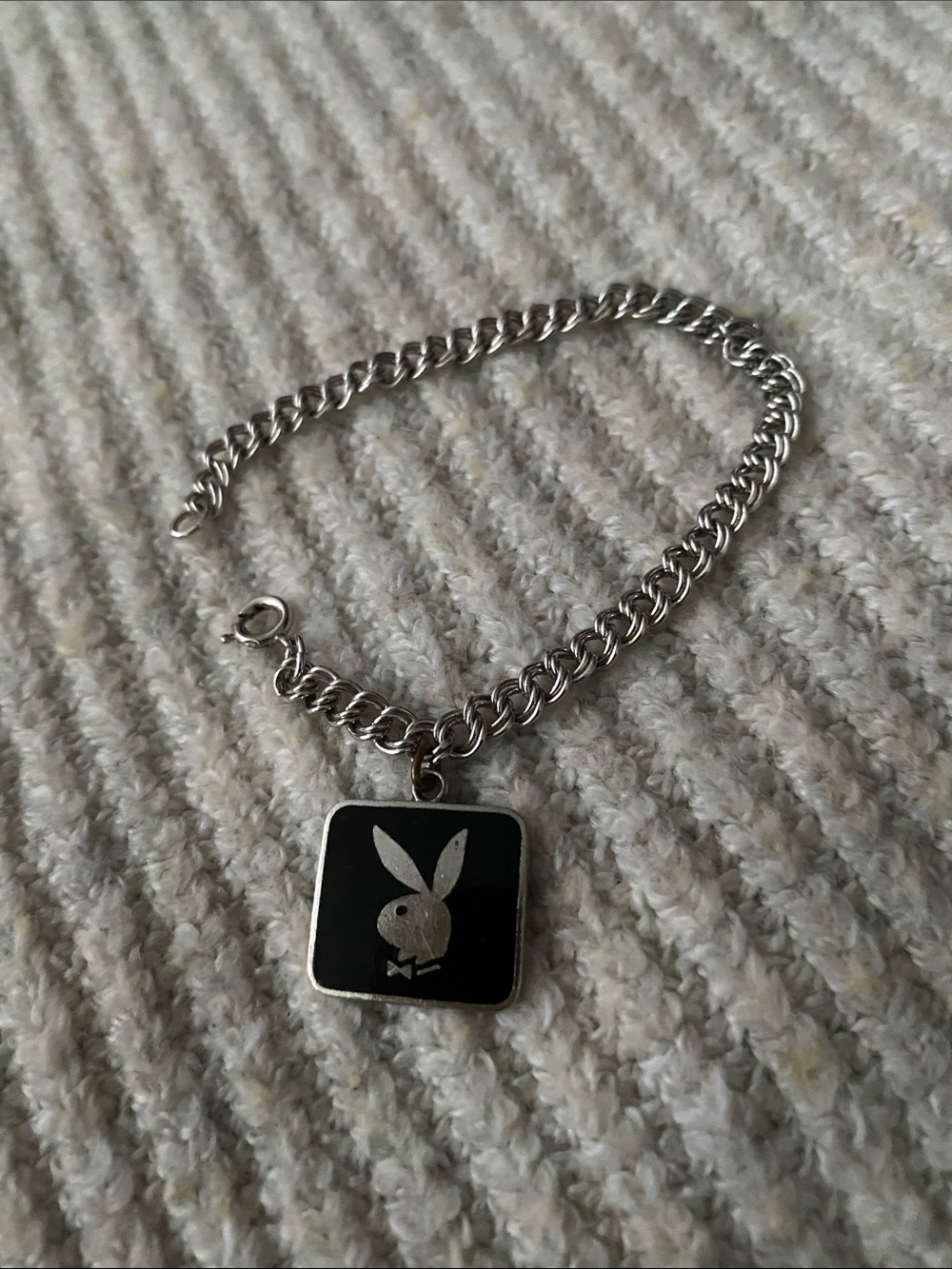 PLAYBOY Silver and Black Logo Charm Bracelet